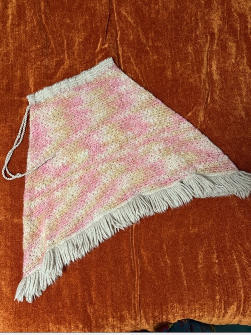 Pink & Cream Knit Fringe Wrap Skirt VINTAGE 1 Of 1 🚨